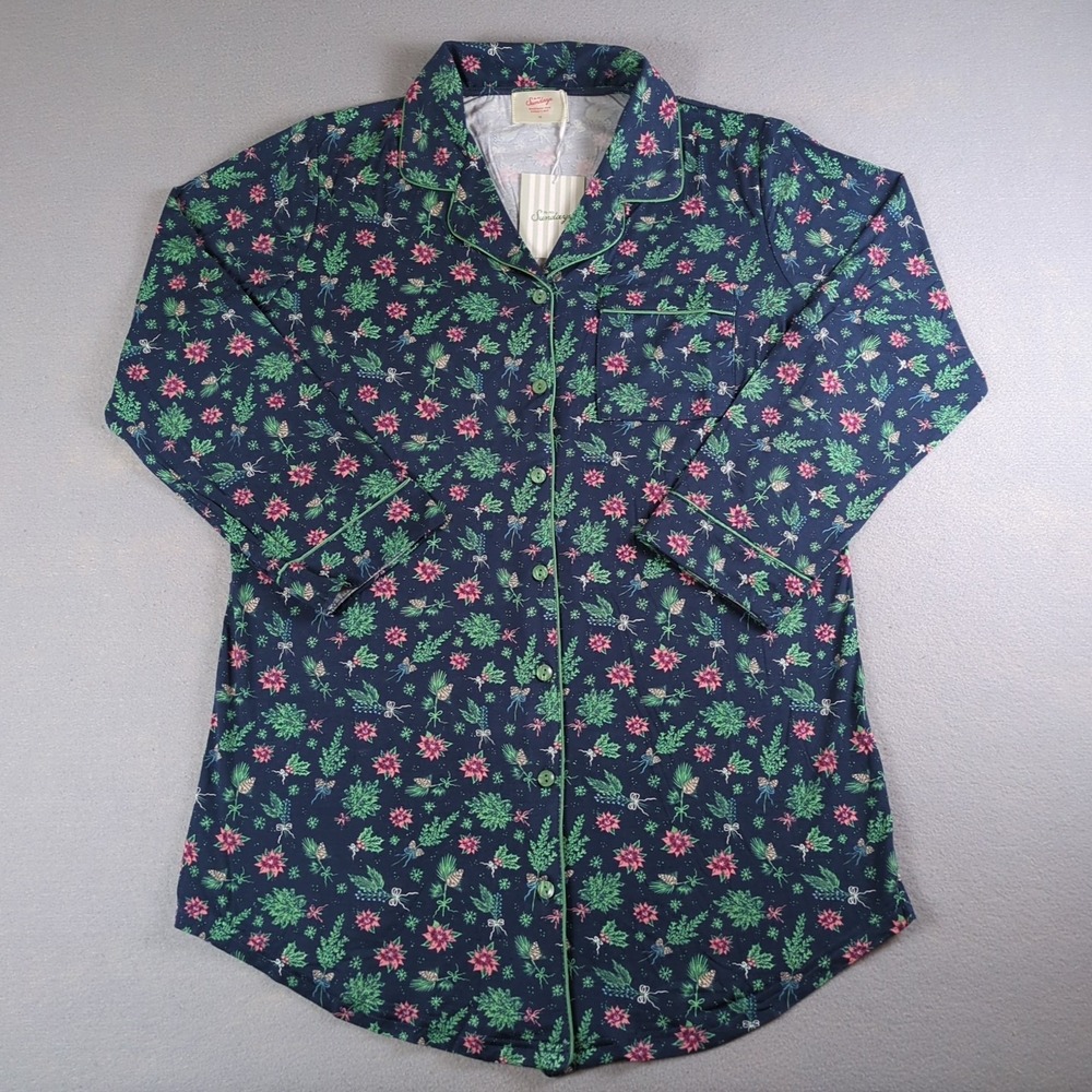 In My Sundays Sleep Dress Womens Medium Green Frosted Forest Button Up Relax NWT